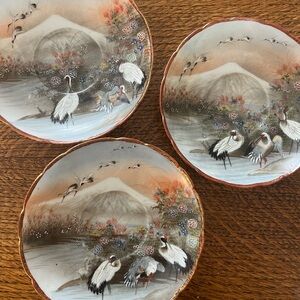Set of 3 Antique Japanese Yokohama Kutani porcelain saucers crafted by Nakamura